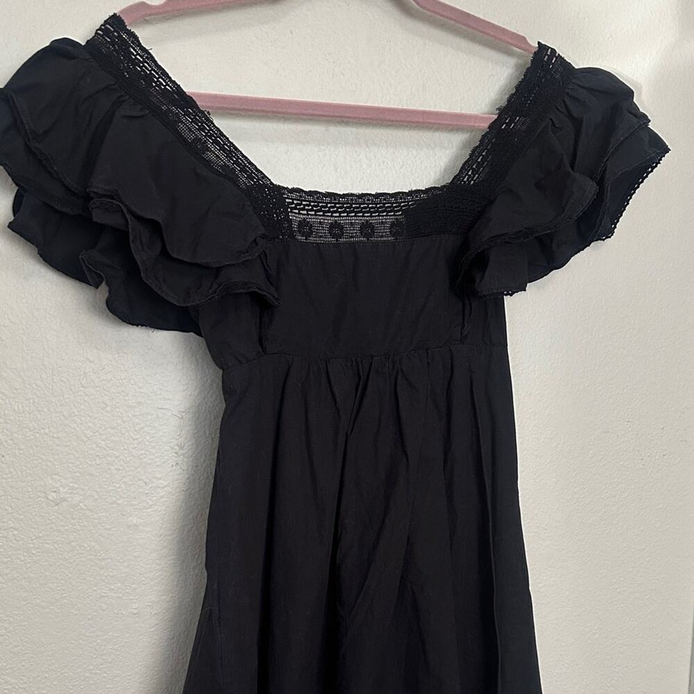 Aritzia Sunday Best XXS Black Crochet Ruffle Puff Sleeve Square Neck Mini Dress